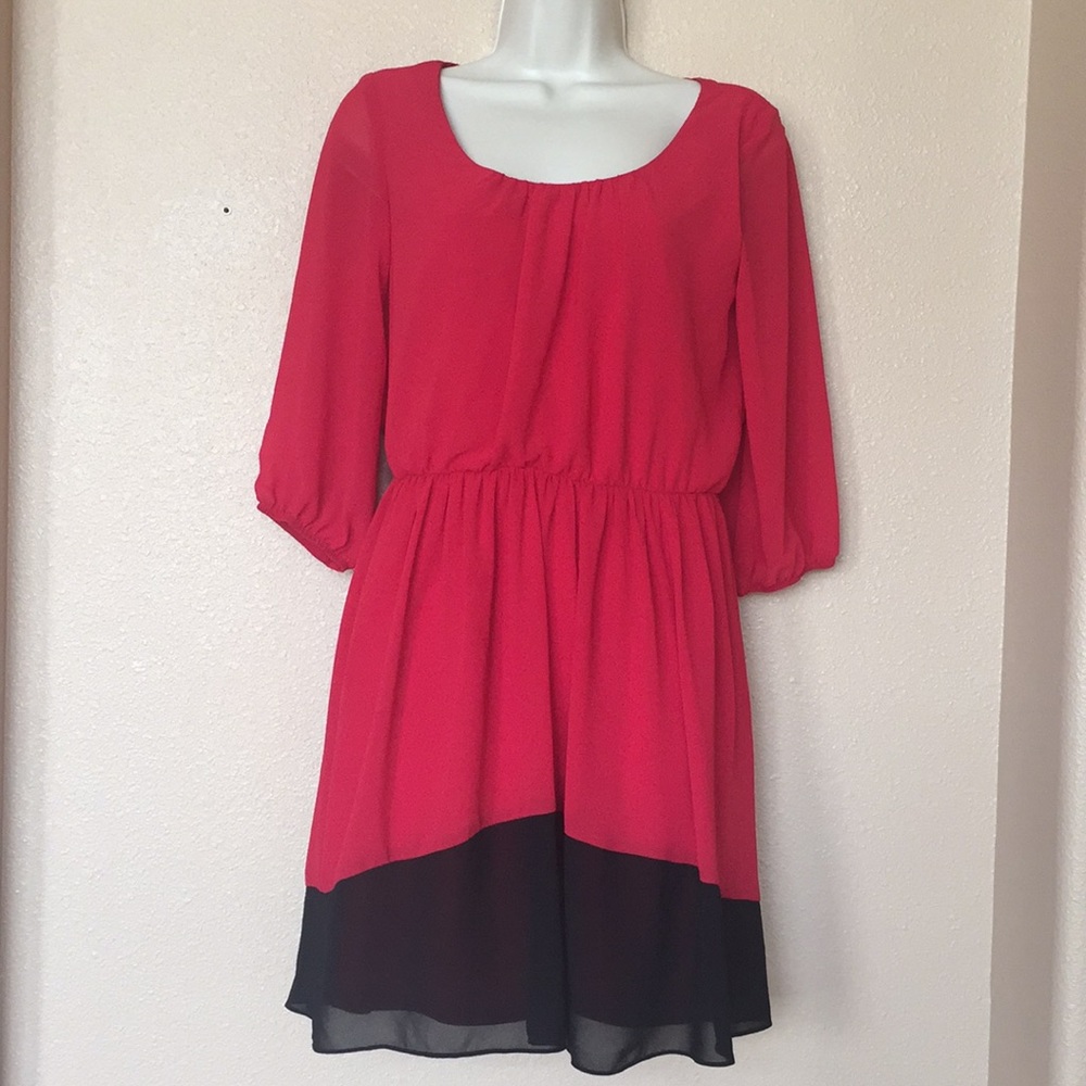 BCX Red Black Color Block Career Dress Med